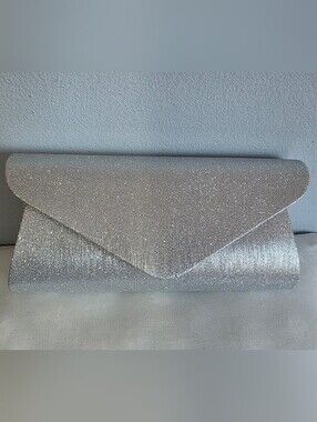 Women's Silver Party Clutch Sparkle Envelope With Bag Chain, Evening Purse NWT